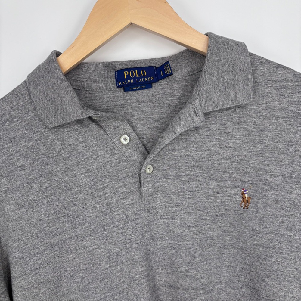 Polo Ralph Lauren Polo Shirt Mens Large Gray Classic Fit Pony Logo Preppy Golf